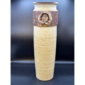 Don Johns Studio Pottery Tall Vase, with Face